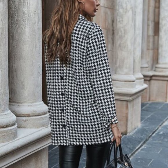 Jackets & Blazers - Classic Houndstooth Open Front button detail back